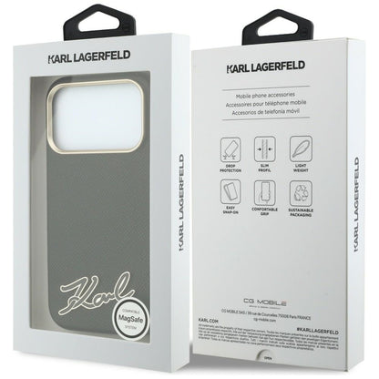 Husa MagSafe pentru Apple iPhone 18 Pro / 17 Pro, Karl Lagerfeld, Grained Resin Sign Logo, Neagra