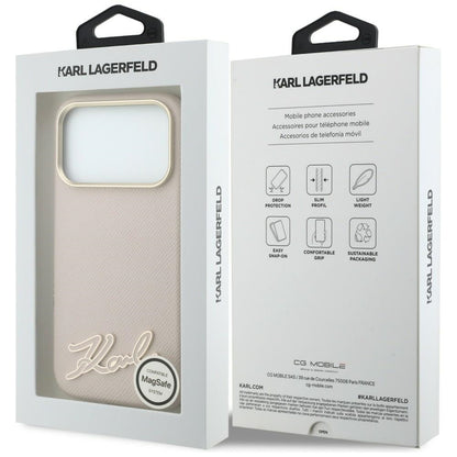 Husa MagSafe pentru Apple iPhone 18 Pro / 17 Pro, Karl Lagerfeld, Grained Resin Sign Logo, Roz