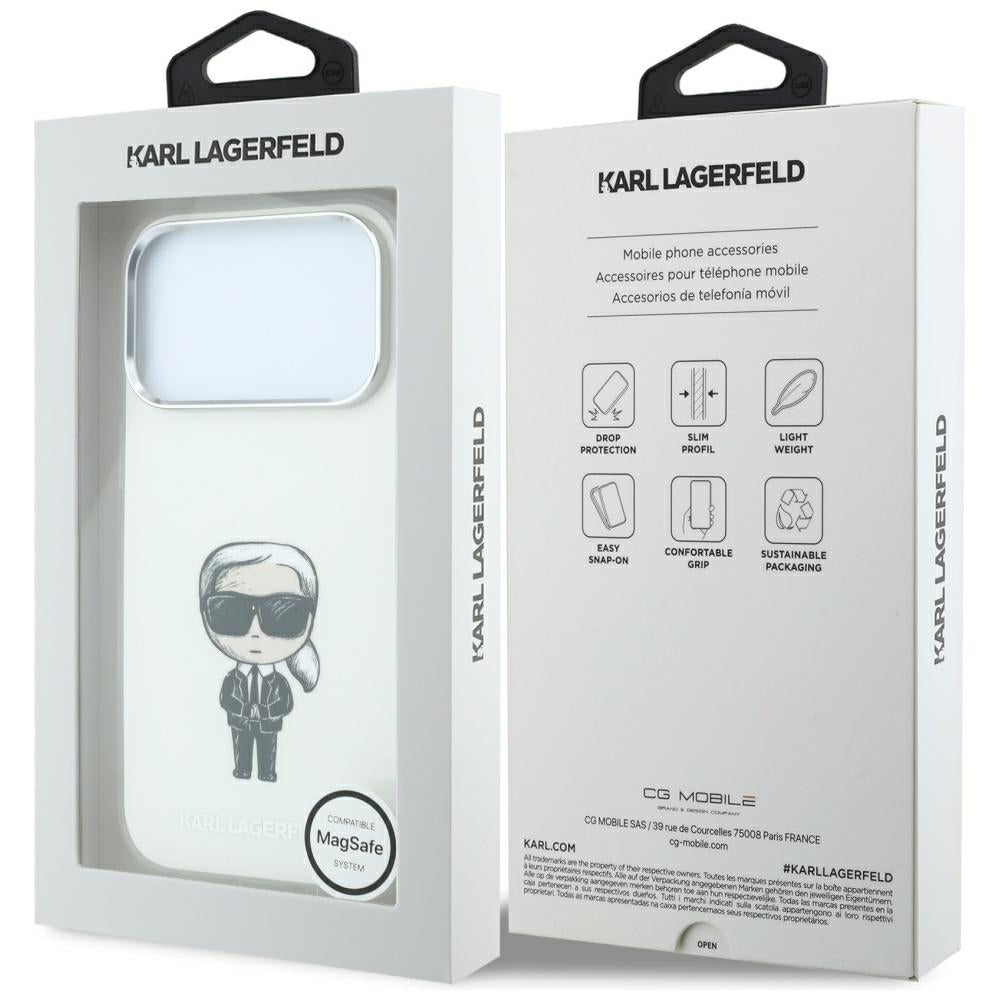 Husa MagSafe pentru Apple iPhone 18 Pro / 17 Pro, Karl Lagerfeld, HC IML Ikonik Sketch Print, Bej