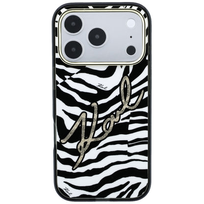 Husa MagSafe pentru Apple iPhone 18 Pro / 17 Pro, Karl Lagerfeld, HC IML Signature Zebra Glitter Gold, Neagra