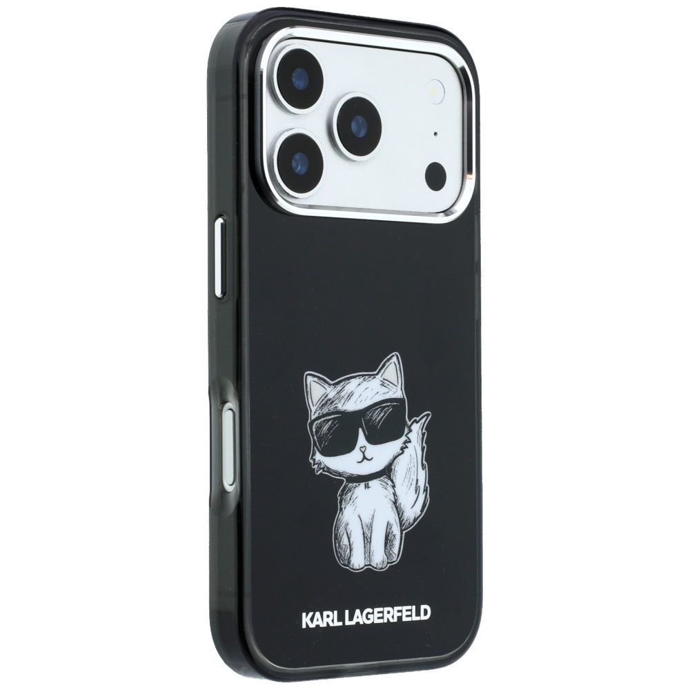 Husa MagSafe pentru Apple iPhone 18 Pro / 17 Pro, Karl Lagerfeld, IML Choupette Body Sketch Print, Neagra