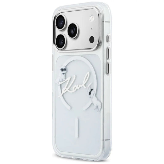 Husa MagSafe pentru Apple iPhone 18 Pro / 17 Pro, Karl Lagerfeld, IML Choupette Karl Script Logo, Transparenta