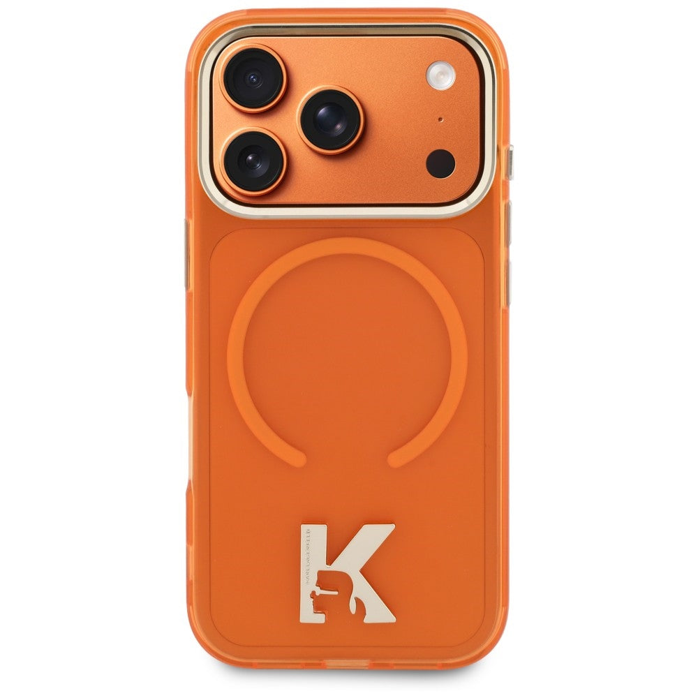 Husa MagSafe pentru Apple iPhone 18 Pro / 17 Pro, Karl Lagerfeld, IML Karl Head Logo, Portocalie