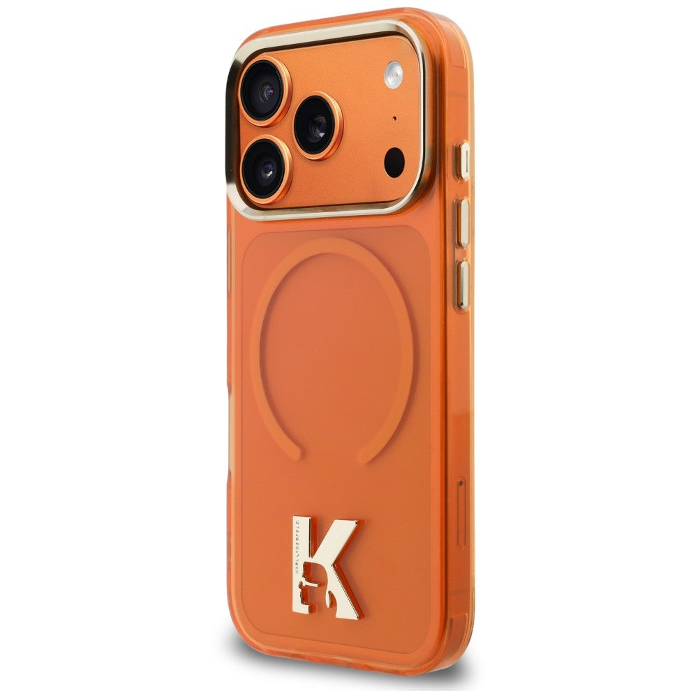 Husa MagSafe pentru Apple iPhone 18 Pro / 17 Pro, Karl Lagerfeld, IML Karl Head Logo, Portocalie