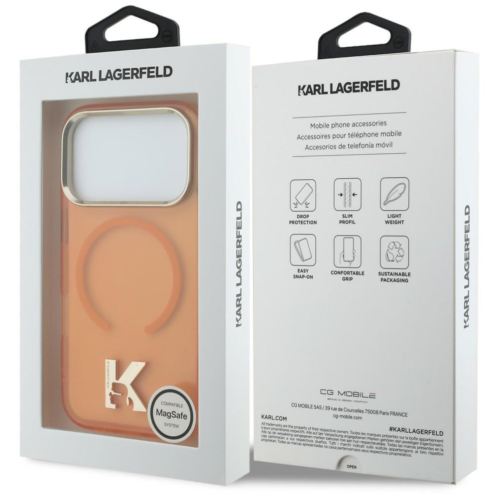 Husa MagSafe pentru Apple iPhone 18 Pro / 17 Pro, Karl Lagerfeld, IML Karl Head Logo, Portocalie