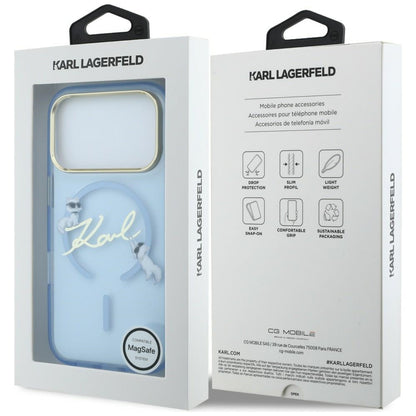 Husa MagSafe pentru Apple iPhone 18 Pro / 17 Pro, Karl Lagerfeld, IML Karl Script Logo, Bleu