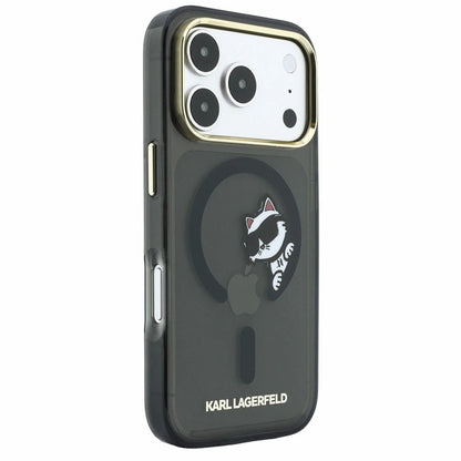 Husa MagSafe pentru Apple iPhone 18 Pro / 17 Pro, Karl Lagerfeld, IML Peekaboo Print and Metal Frame, Neagra