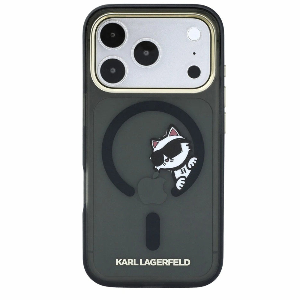 Husa MagSafe pentru Apple iPhone 18 Pro / 17 Pro, Karl Lagerfeld, IML Peekaboo Print and Metal Frame, Neagra