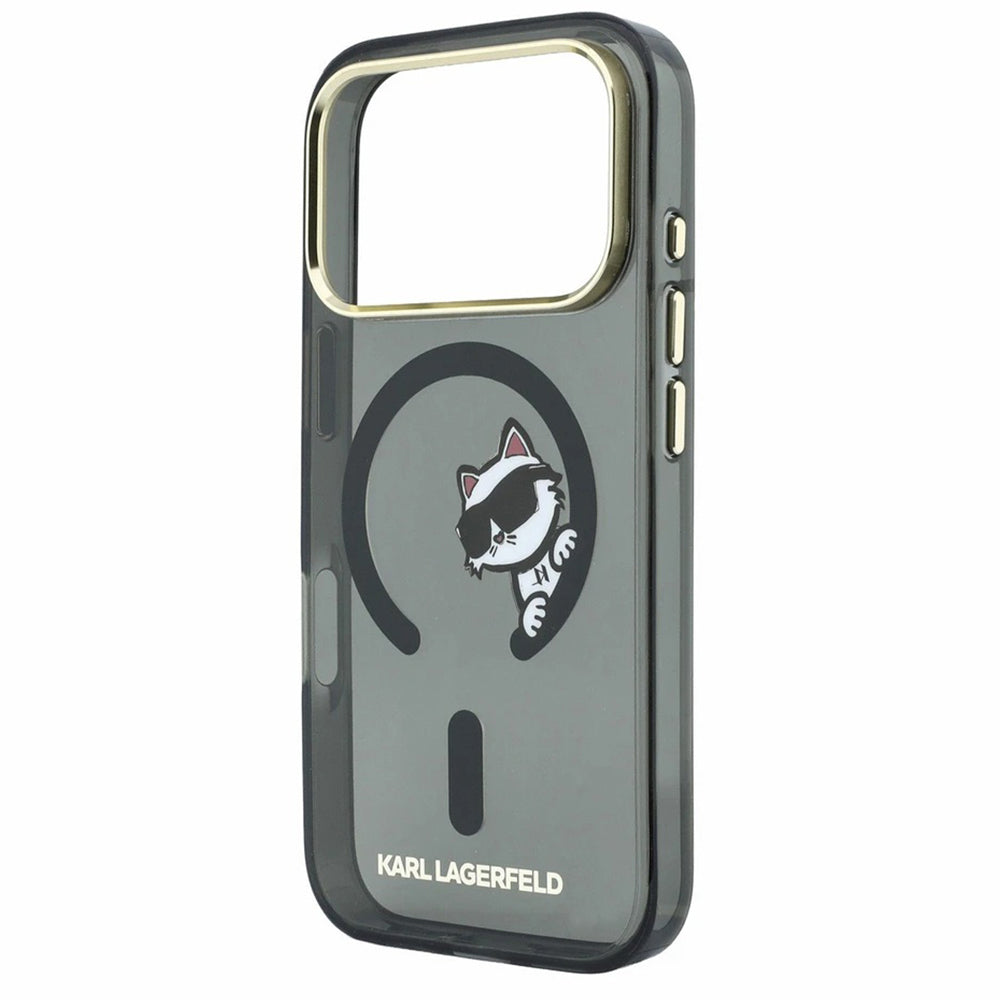 Husa MagSafe pentru Apple iPhone 18 Pro / 17 Pro, Karl Lagerfeld, IML Peekaboo Print and Metal Frame, Neagra