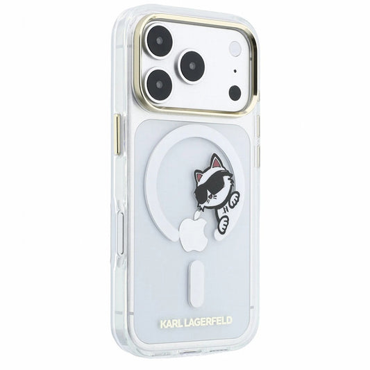 Husa MagSafe pentru Apple iPhone 18 Pro / 17 Pro, Karl Lagerfeld, IML Peekaboo Print and Metal Frame, Transparenta