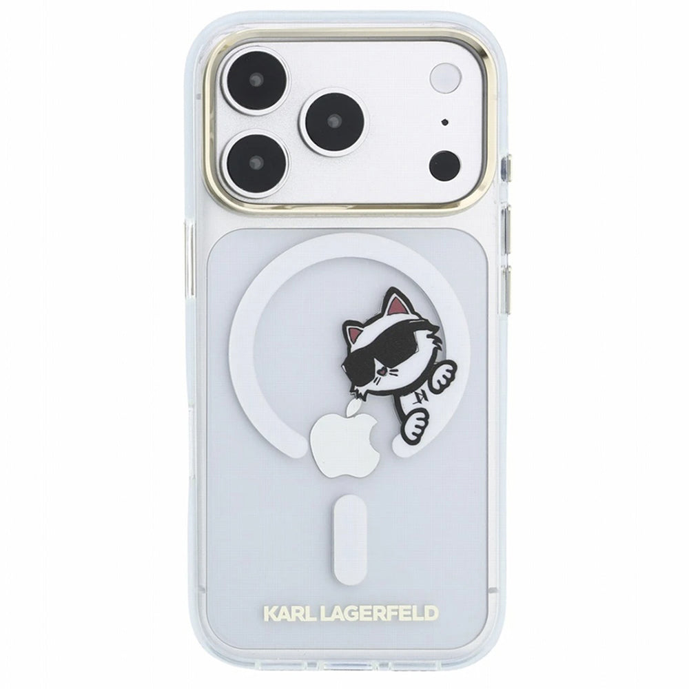 Husa MagSafe pentru Apple iPhone 18 Pro / 17 Pro, Karl Lagerfeld, IML Peekaboo Print and Metal Frame, Transparenta