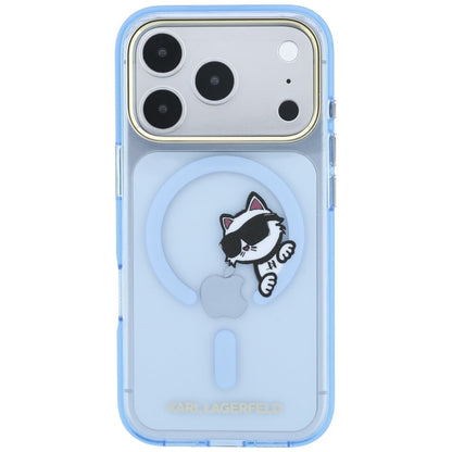 Husa MagSafe pentru Apple iPhone 18 Pro / 17 Pro, Karl Lagerfeld, IML Peekaboo Print Metal Frame, Bleu