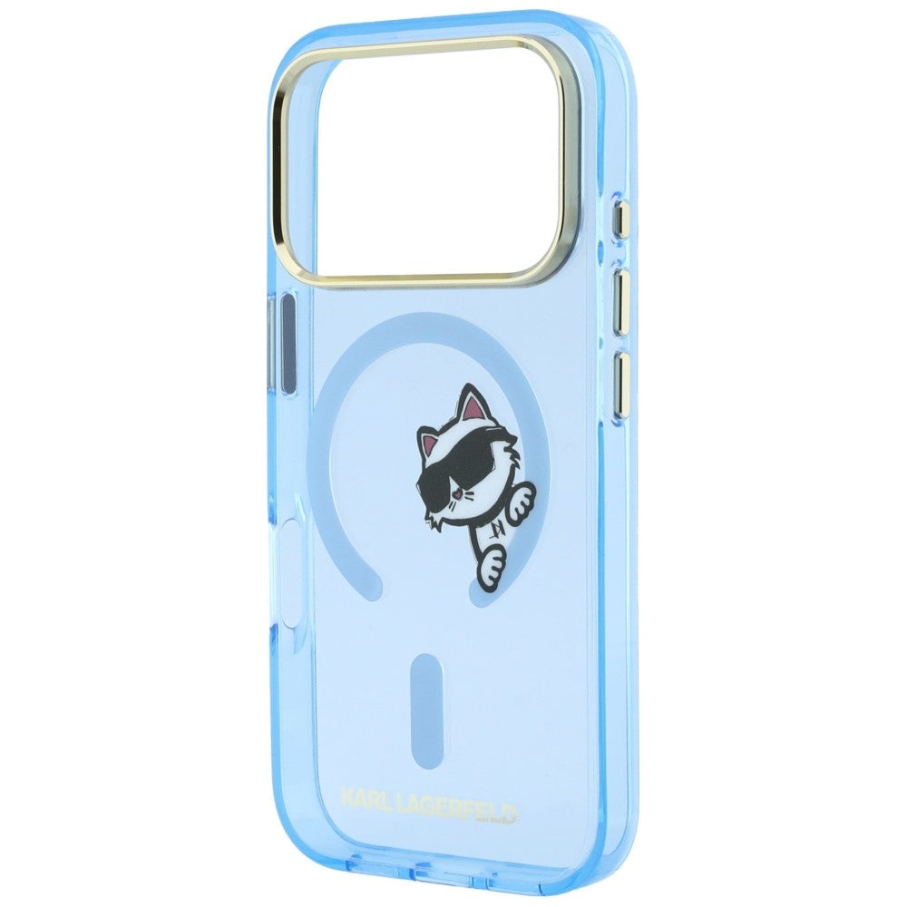 Husa MagSafe pentru Apple iPhone 18 Pro / 17 Pro, Karl Lagerfeld, IML Peekaboo Print Metal Frame, Bleu