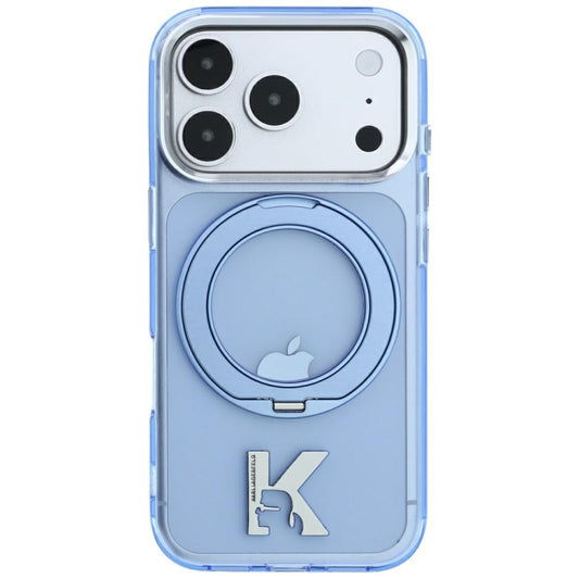 Husa MagSafe pentru Apple iPhone 18 Pro / 17 Pro, Karl Lagerfeld, IML Ring Stand Kameo Metal, Albastra