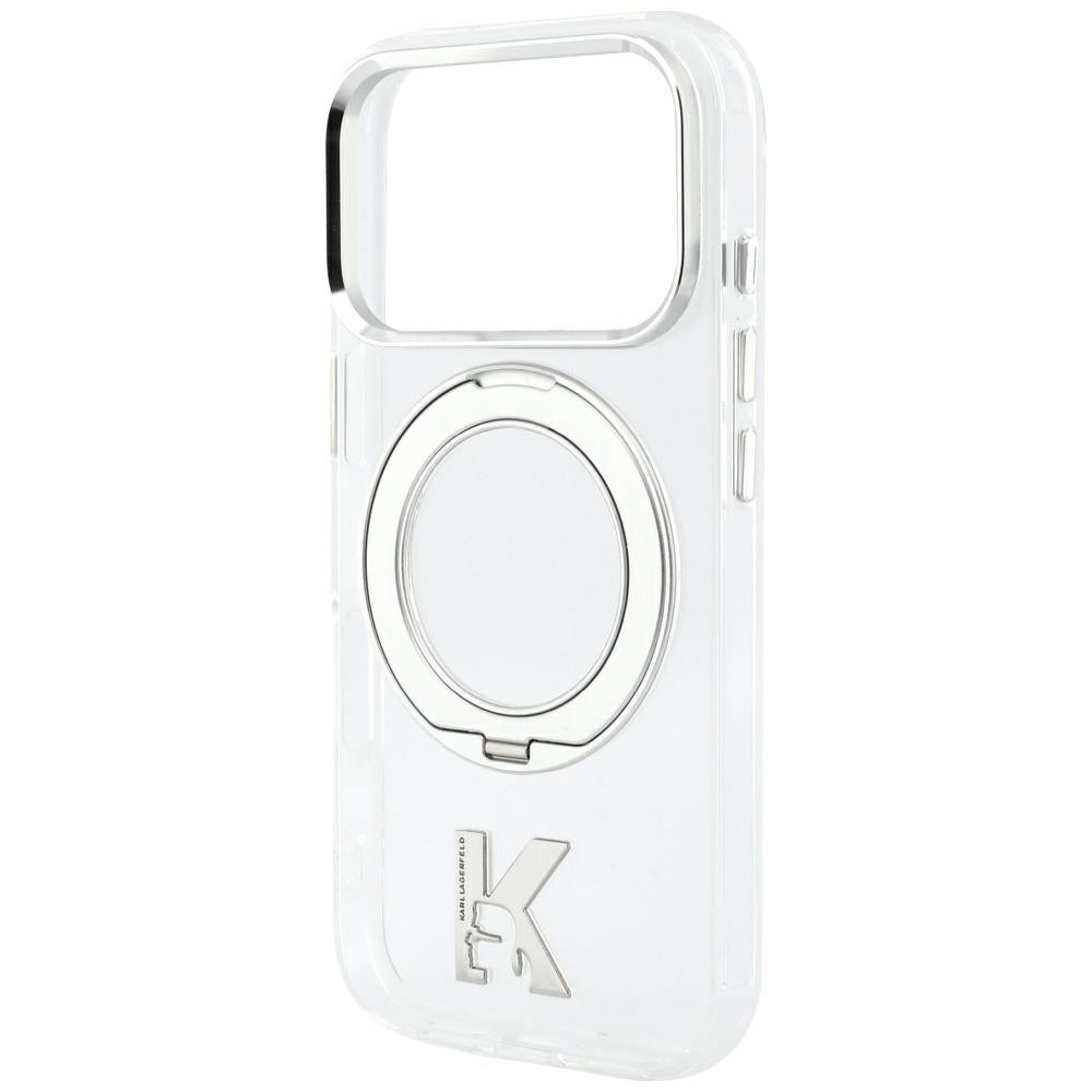Husa MagSafe pentru Apple iPhone 18 Pro / 17 Pro, Karl Lagerfeld, IML Ring Stand Kameo Metal, Transparenta