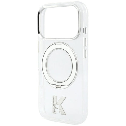 Husa MagSafe pentru Apple iPhone 18 Pro / 17 Pro, Karl Lagerfeld, IML Ring Stand Kameo Metal, Transparenta