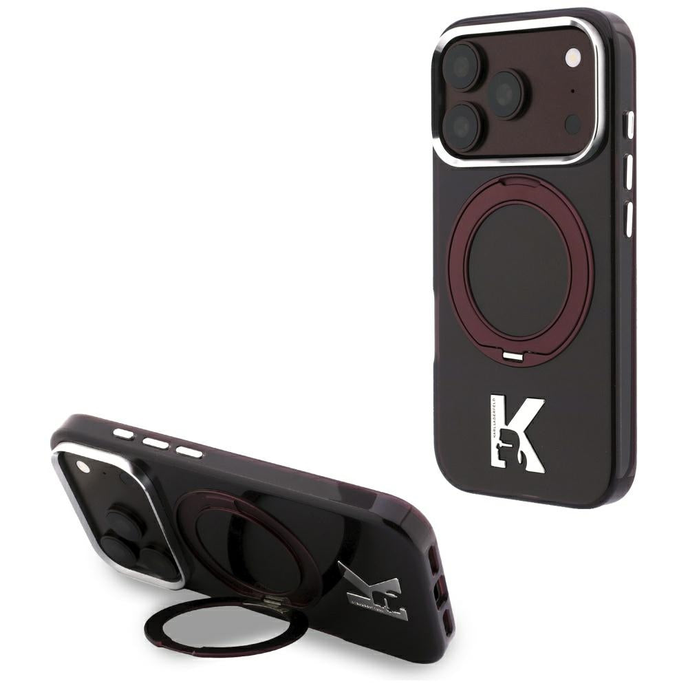 Husa MagSafe pentru Apple iPhone 18 Pro / 17 Pro, Karl Lagerfeld, IML Ring Stand Kameo Metal, Visinie