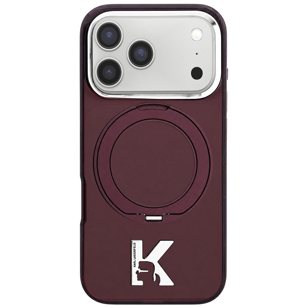 Husa MagSafe pentru Apple iPhone 18 Pro / 17 Pro, Karl Lagerfeld, IML Ring Stand Kameo Metal, Visinie