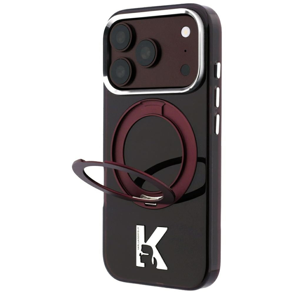 Husa MagSafe pentru Apple iPhone 18 Pro / 17 Pro, Karl Lagerfeld, IML Ring Stand Kameo Metal, Visinie