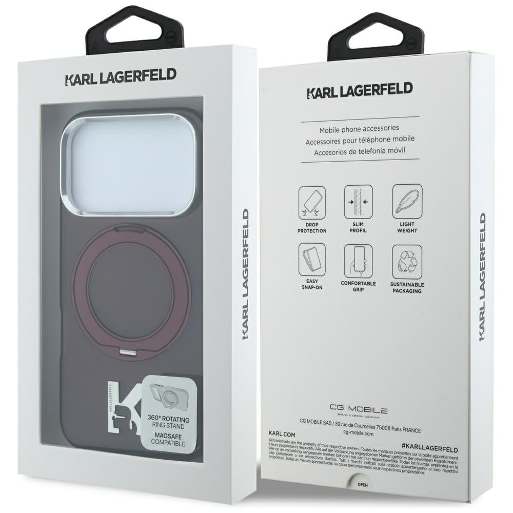 Husa MagSafe pentru Apple iPhone 18 Pro / 17 Pro, Karl Lagerfeld, IML Ring Stand Kameo Metal, Visinie