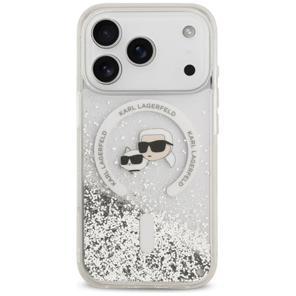 Husa MagSafe pentru Apple iPhone 18 Pro / 17 Pro, Karl Lagerfeld, Liquid Glitter Karl & Choupette Head's, Transparenta