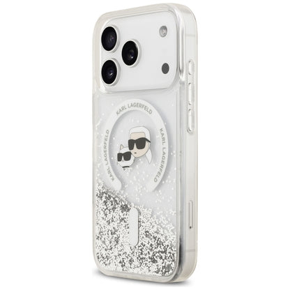Husa MagSafe pentru Apple iPhone 18 Pro / 17 Pro, Karl Lagerfeld, Liquid Glitter Karl & Choupette Head's, Transparenta