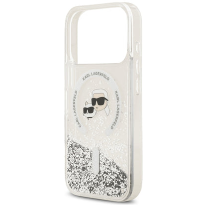 Husa MagSafe pentru Apple iPhone 18 Pro / 17 Pro, Karl Lagerfeld, Liquid Glitter Karl & Choupette Head's, Transparenta