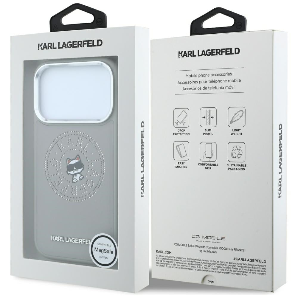 Husa MagSafe pentru Apple iPhone 18 Pro / 17 Pro, Karl Lagerfeld, Point and Choupette Sketch, Gri