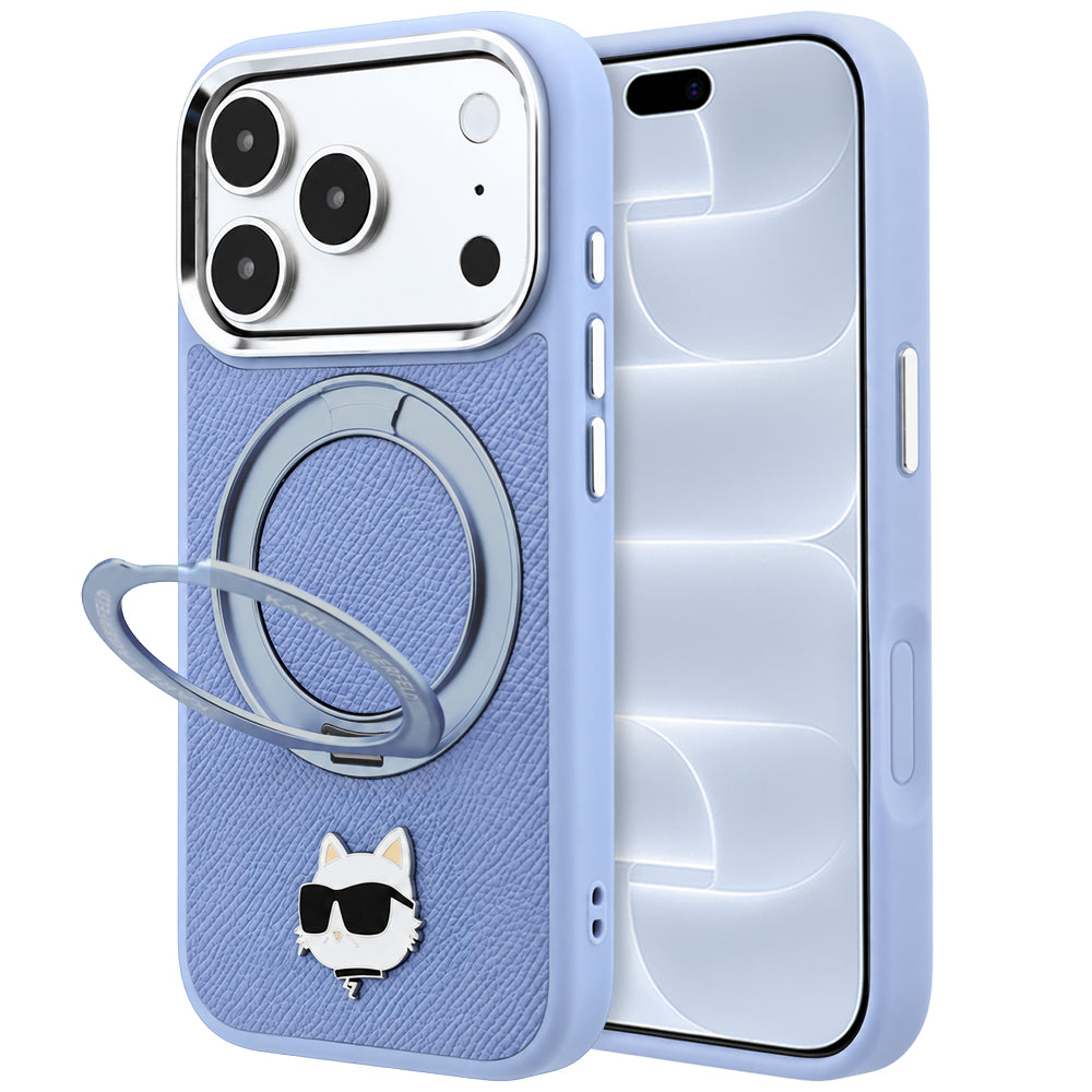 Husa MagSafe pentru Apple iPhone 18 Pro / 17 Pro, Karl Lagerfeld, Ring Stand 360 Choupette Pin, Bleu