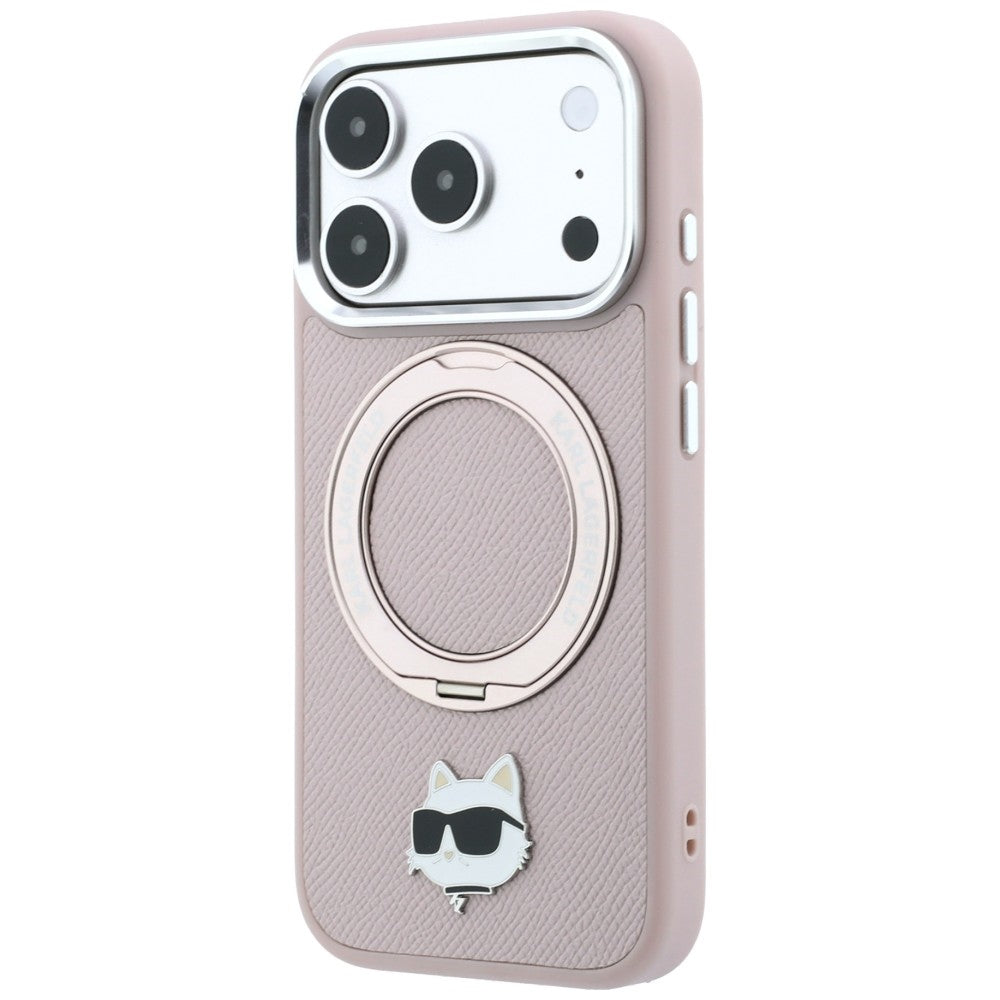 Husa MagSafe pentru Apple iPhone 18 Pro / 17 Pro, Karl Lagerfeld, Ring Stand 360 Choupette Pin, Roz