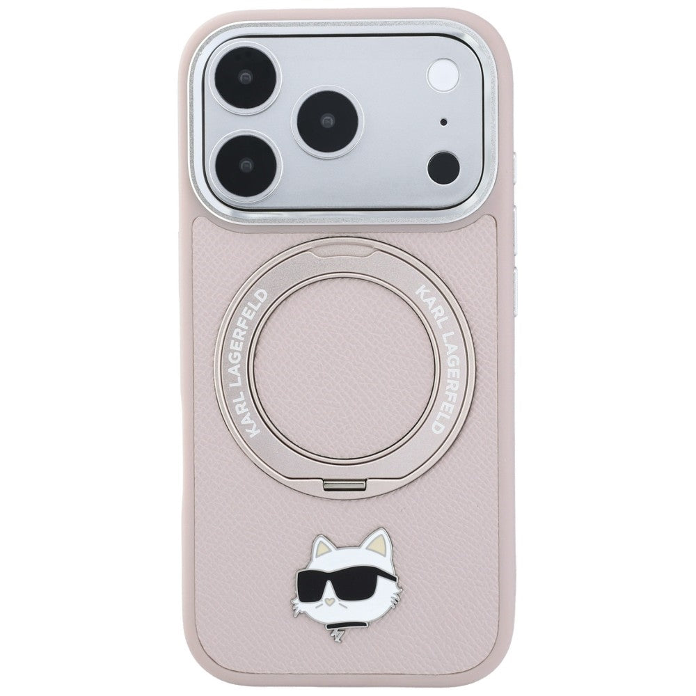 Husa MagSafe pentru Apple iPhone 18 Pro / 17 Pro, Karl Lagerfeld, Ring Stand 360 Choupette Pin, Roz