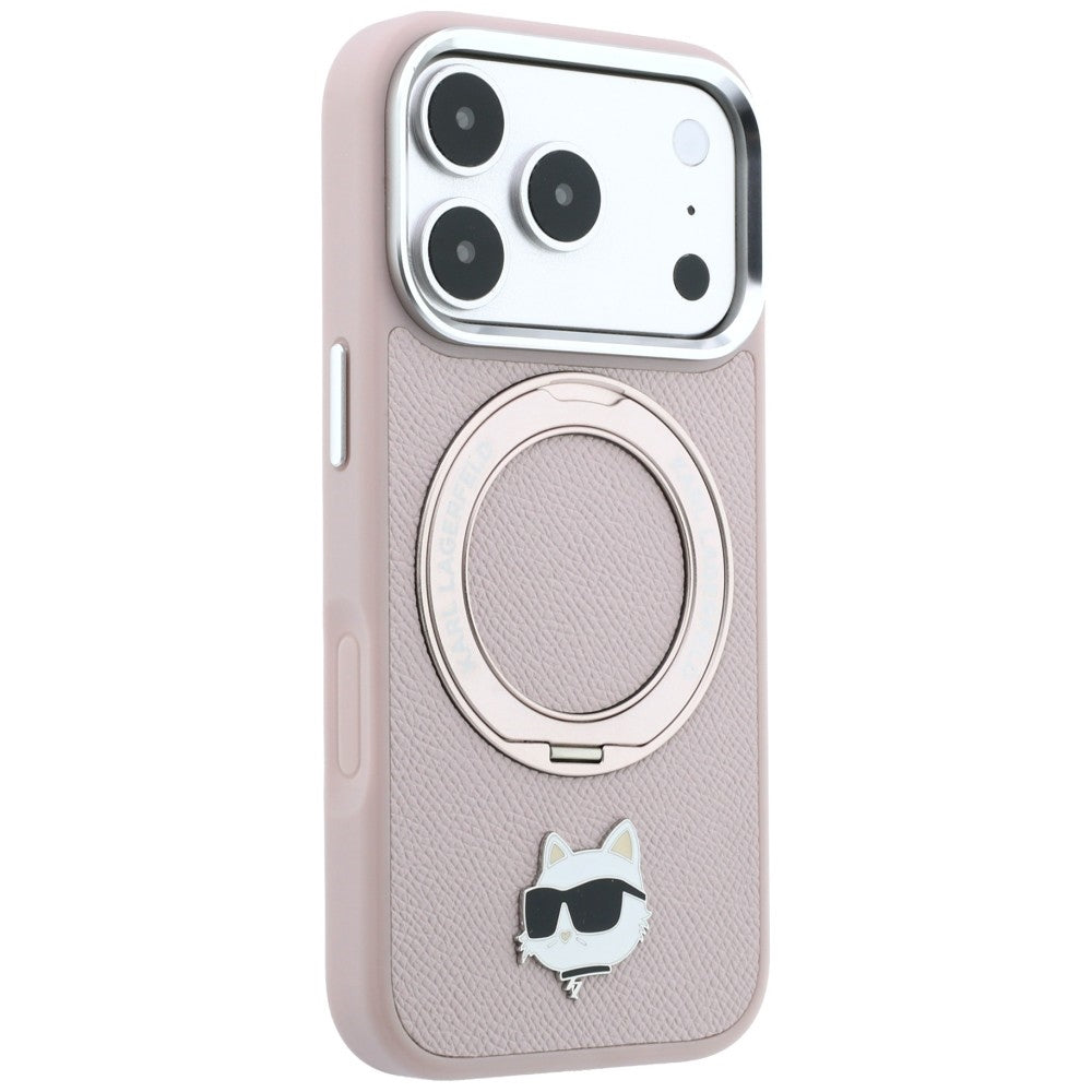 Husa MagSafe pentru Apple iPhone 18 Pro / 17 Pro, Karl Lagerfeld, Ring Stand 360 Choupette Pin, Roz
