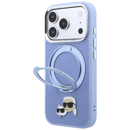 Husa MagSafe pentru Apple iPhone 18 Pro / 17 Pro, Karl Lagerfeld, Ring Stand 360 Karl & Choupette Pin, Bleu