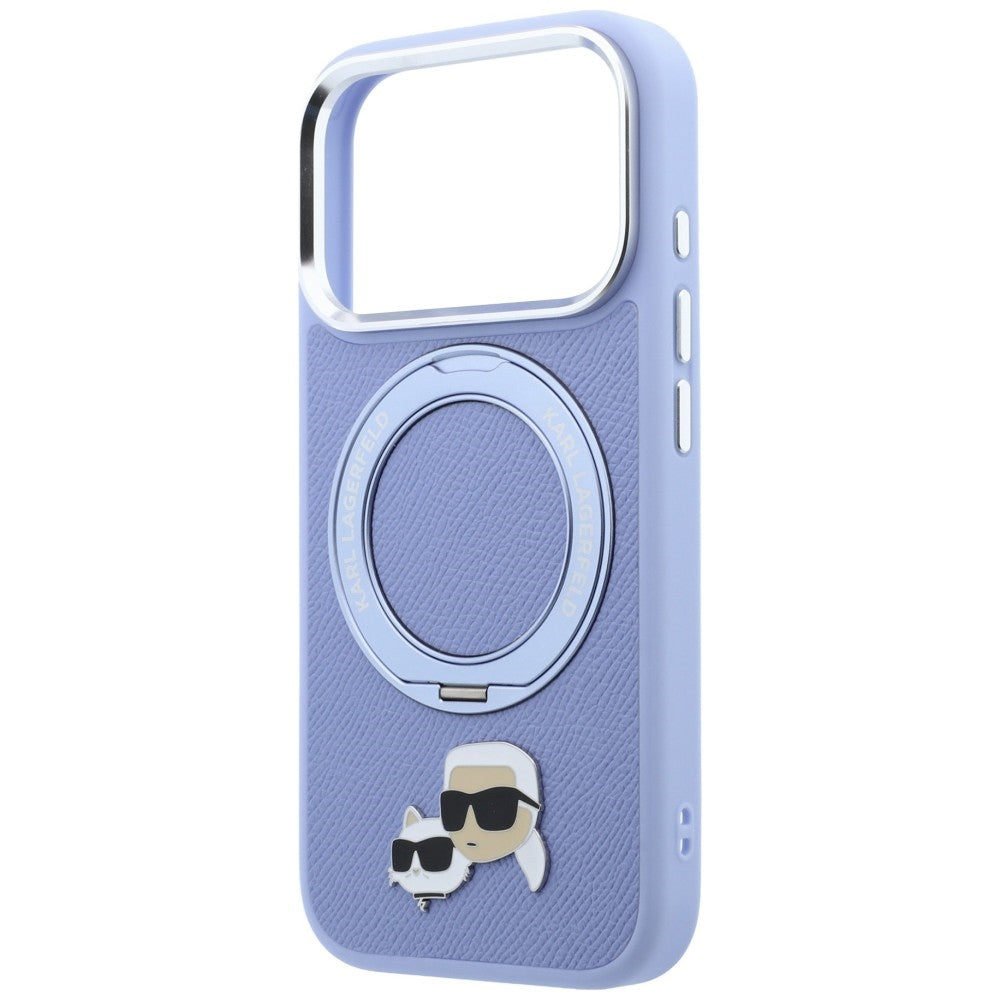 Husa MagSafe pentru Apple iPhone 18 Pro / 17 Pro, Karl Lagerfeld, Ring Stand 360 Karl & Choupette Pin, Bleu