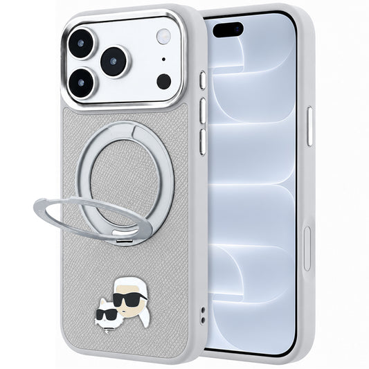 Husa MagSafe pentru Apple iPhone 18 Pro / 17 Pro, Karl Lagerfeld, Ring Stand 360 Karl & Choupette Pin, Gri