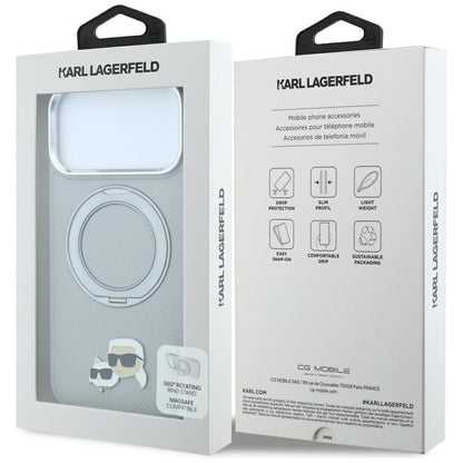 Husa MagSafe pentru Apple iPhone 18 Pro / 17 Pro, Karl Lagerfeld, Ring Stand 360 Karl & Choupette Pin, Gri