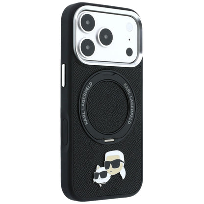Husa MagSafe pentru Apple iPhone 18 Pro / 17 Pro, Karl Lagerfeld, Ring Stand 360 Karl & Choupette Pin, Neagra