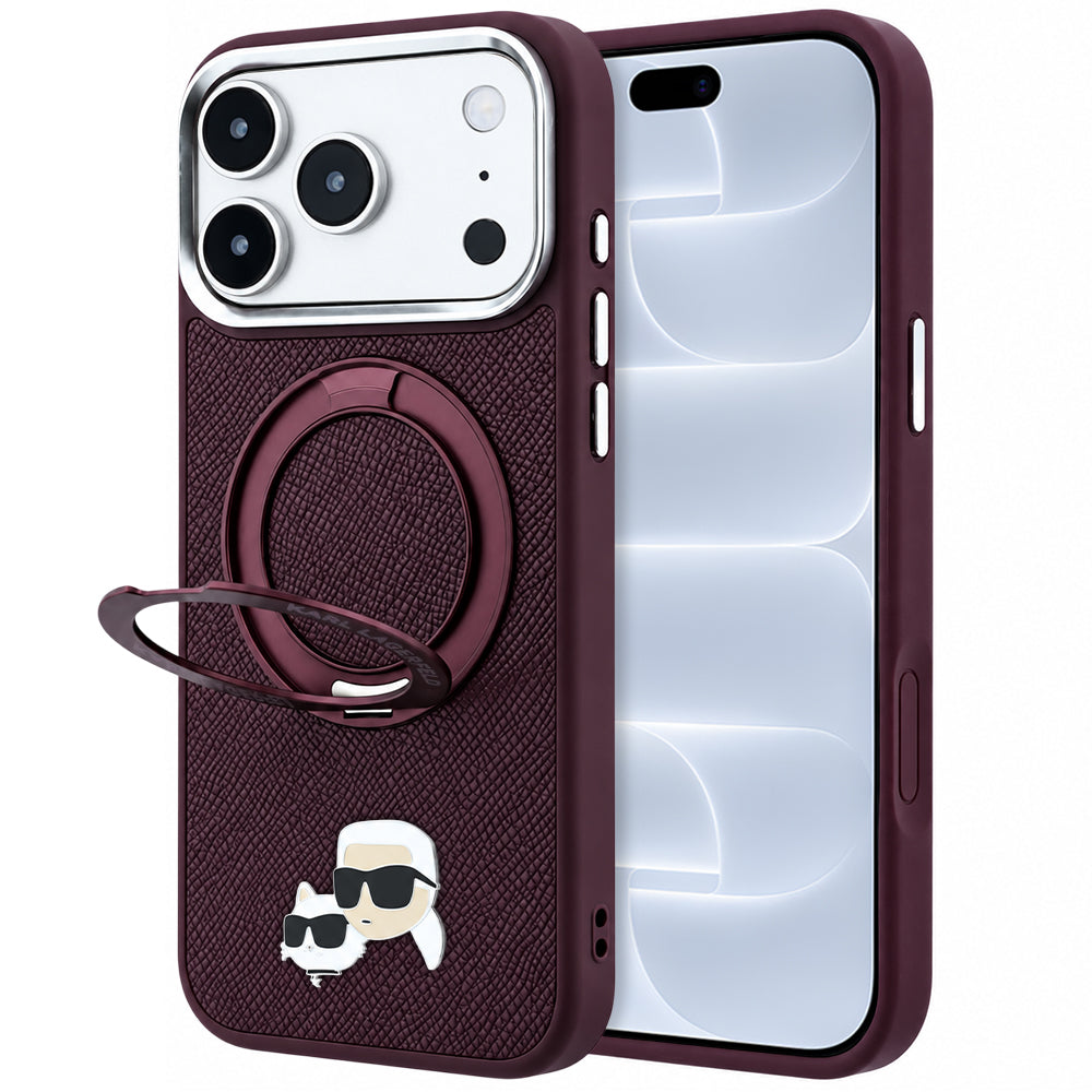 Husa MagSafe pentru Apple iPhone 18 Pro / 17 Pro, Karl Lagerfeld, Ring Stand 360 Karl & Choupette Pin, Visinie
