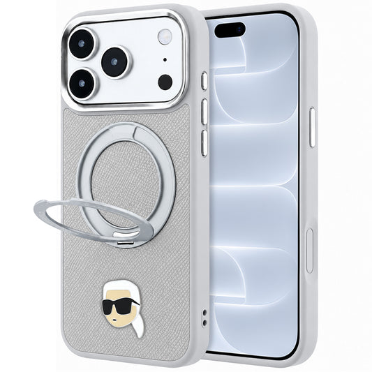 Husa MagSafe pentru Apple iPhone 18 Pro / 17 Pro, Karl Lagerfeld, Ring Stand 360 Karl Pin, Gri