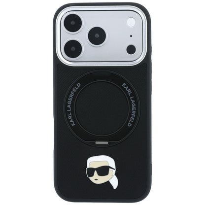 Husa MagSafe pentru Apple iPhone 18 Pro / 17 Pro, Karl Lagerfeld, Ring Stand 360 Karl Pin, Neagra