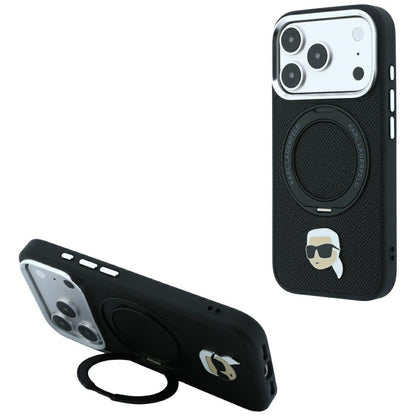 Husa MagSafe pentru Apple iPhone 18 Pro / 17 Pro, Karl Lagerfeld, Ring Stand 360 Karl Pin, Neagra