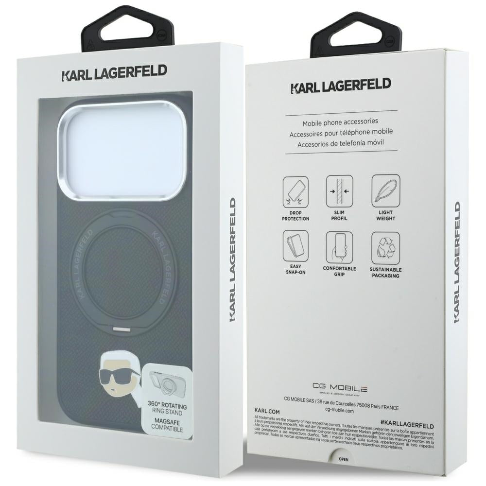 Husa MagSafe pentru Apple iPhone 18 Pro / 17 Pro, Karl Lagerfeld, Ring Stand 360 Karl Pin, Neagra