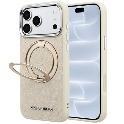 Husa MagSafe pentru Apple iPhone 18 Pro / 17 Pro, Karl Lagerfeld, Ring Stand 360 Saffiano, Bej