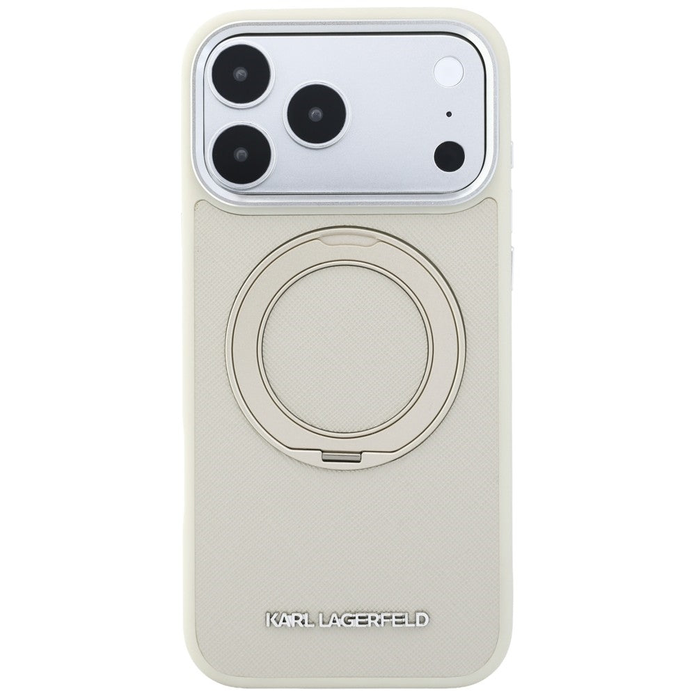 Husa MagSafe pentru Apple iPhone 18 Pro / 17 Pro, Karl Lagerfeld, Ring Stand 360 Saffiano, Bej