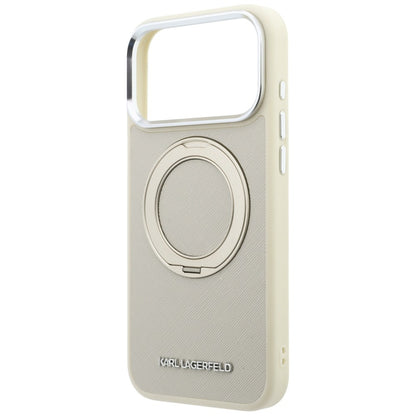 Husa MagSafe pentru Apple iPhone 18 Pro / 17 Pro, Karl Lagerfeld, Ring Stand 360 Saffiano, Bej