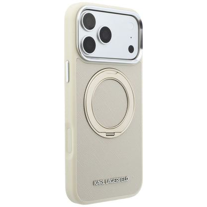 Husa MagSafe pentru Apple iPhone 18 Pro / 17 Pro, Karl Lagerfeld, Ring Stand 360 Saffiano, Bej