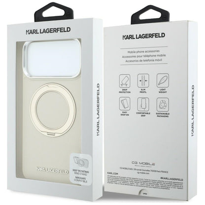 Husa MagSafe pentru Apple iPhone 18 Pro / 17 Pro, Karl Lagerfeld, Ring Stand 360 Saffiano, Bej