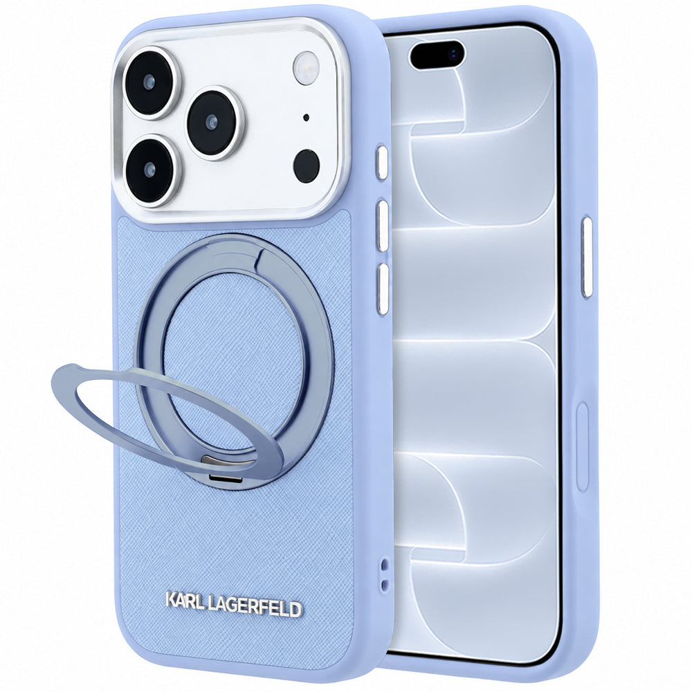 Husa MagSafe pentru Apple iPhone 18 Pro / 17 Pro, Karl Lagerfeld, Ring Stand 360 Saffiano, Bleu