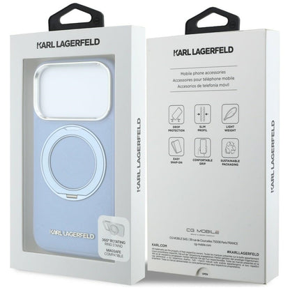 Husa MagSafe pentru Apple iPhone 18 Pro / 17 Pro, Karl Lagerfeld, Ring Stand 360 Saffiano, Bleu