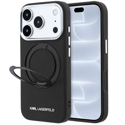 Husa MagSafe pentru Apple iPhone 18 Pro / 17 Pro, Karl Lagerfeld, Ring Stand 360 Saffiano, Neagra